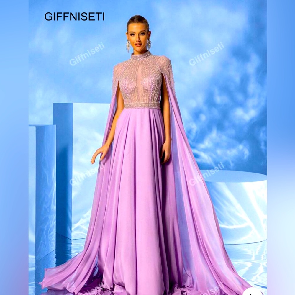 Women's Turtleneck Beaded Cape Sleeve  Sexy Elegant Formal Evening Party Dress